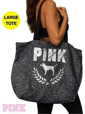 2 for $20 🪩 PINK by VS: Black & Heather Grey X-Large Tote with Silver Branding